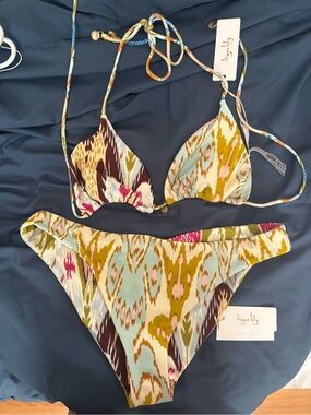 Tigerlily Multicolor Ikat Triangle Bikini - Mint, Olive, Pink, Burgundy
